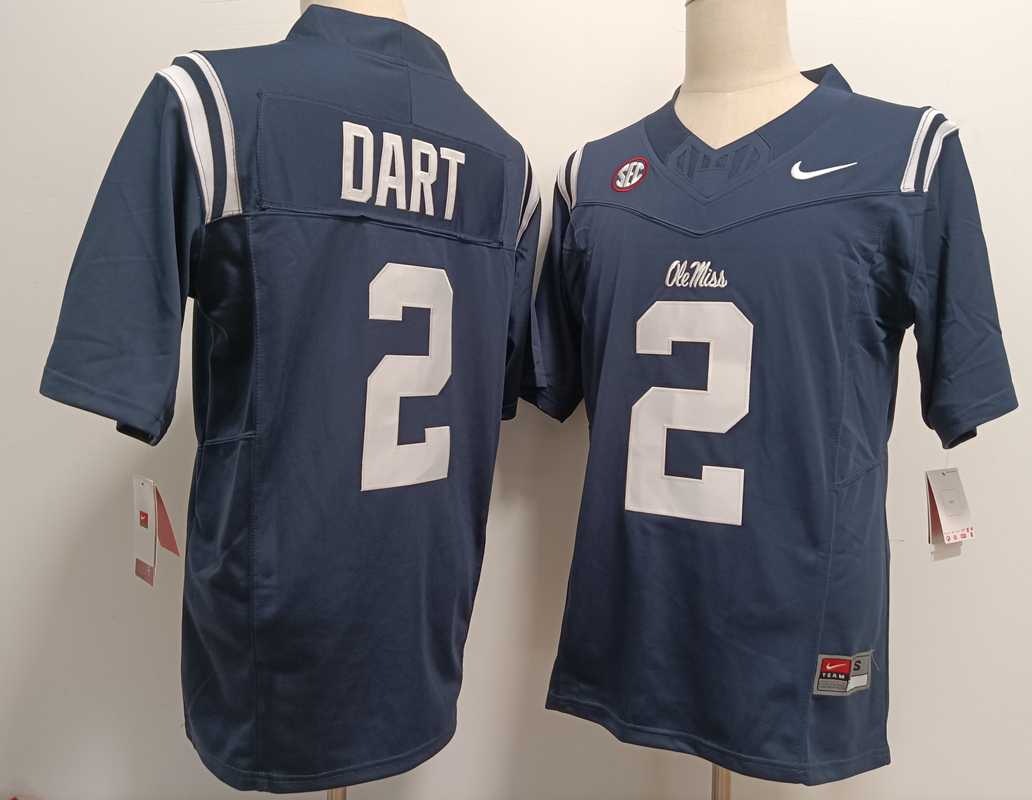 Mens Ole Miss Rebels #2 Jaxson Dart Navy Blue FUSE College Football Jersey->ole miss rebels->NCAA Jersey
